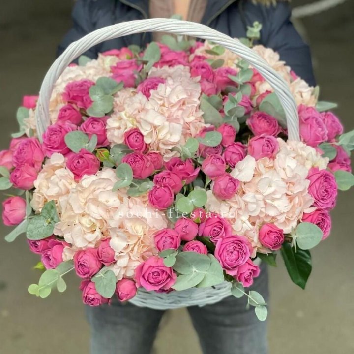 Корзина с гортензией и Мисти Баблс в Саранске