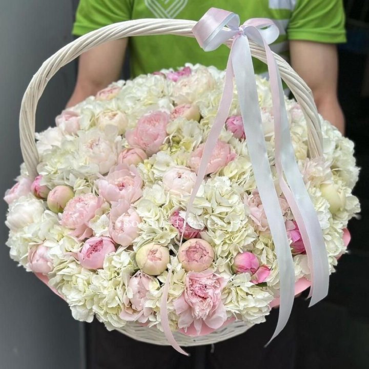 Премиум корзина гортензий и пионов в Саранске