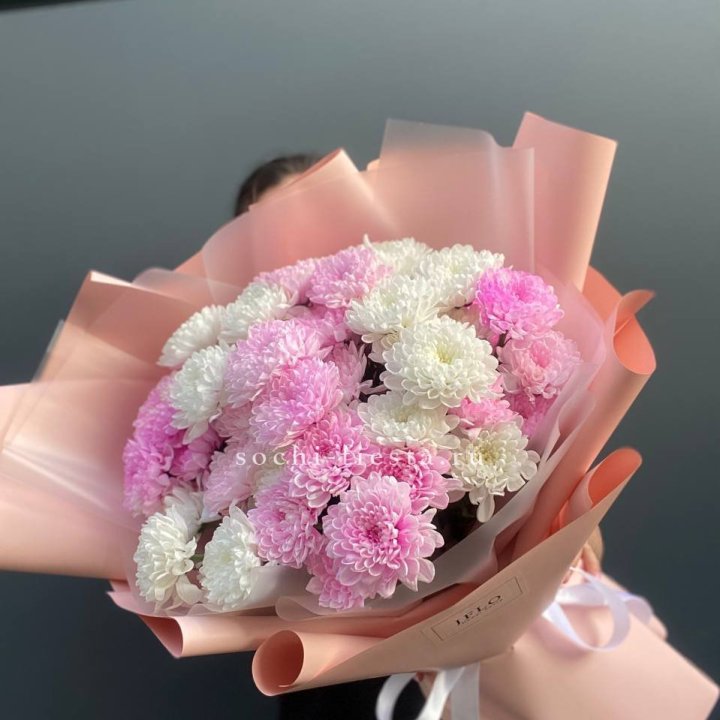  Букет бело-розовых хризантем  в Саранске