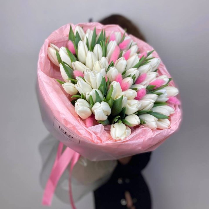 51 белый тюльпан "Рози" в Саранске