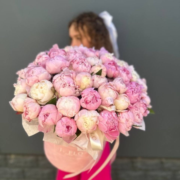 51 нежных пионов  в цилиндре в Саранске